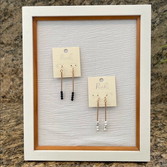 Riah White/Opal & Black Bead Hook Dangle Earrings 2 sets - Picture 6 of 6